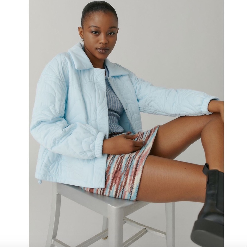 NWT Urban Outfitters UO Sasha Quilted Bomber Jacket Blue XXXL Relaxed Fit Crop - Picture 9 of 14